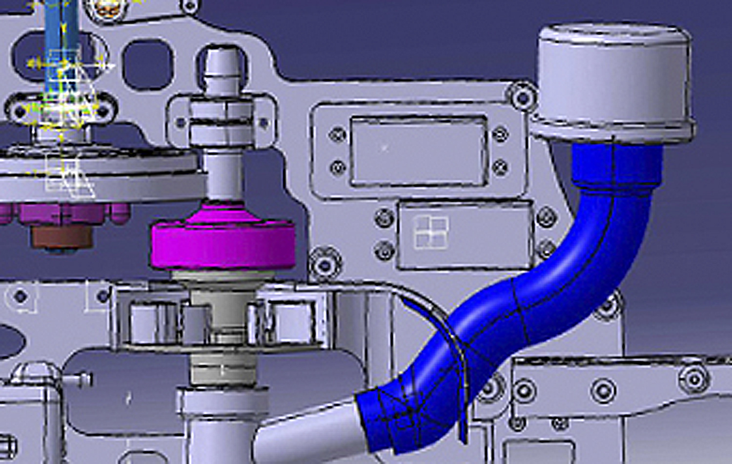 CAD image of the snorkel and air filter assembly for a Pantera P6 model helicopter